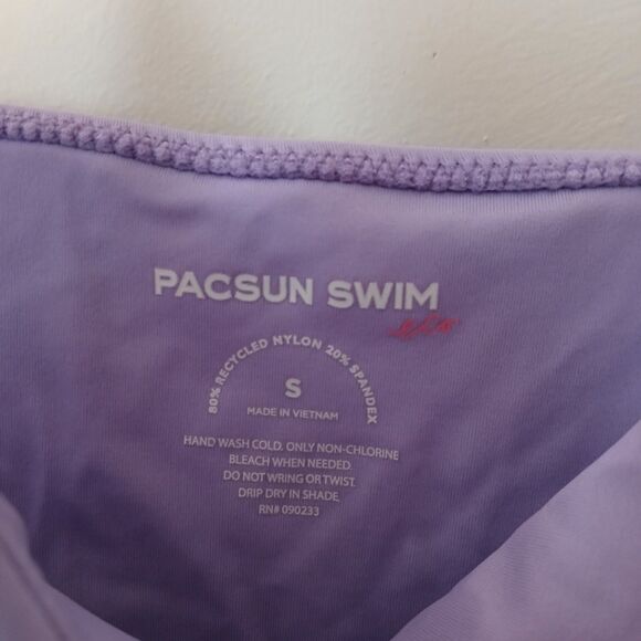 PacSun Eco Purple Destiny Shirred One Piece Swimsuit Sz S Girly Beach Pool Lake - Picture 4 of 6